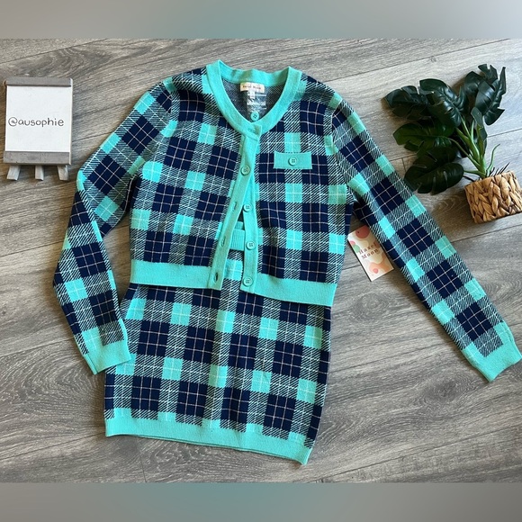 Hazel moon cardigan sweater and knit skirt set in teal/navy. Size L NWT! - Picture 3 of 9